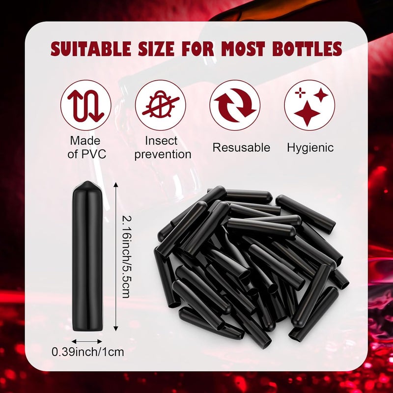 eBoot 200 Pack Black Rubber Pourer Cap Liquor Bottle Pourer Cover Dispenser Spout Dust Covers - Image 2
